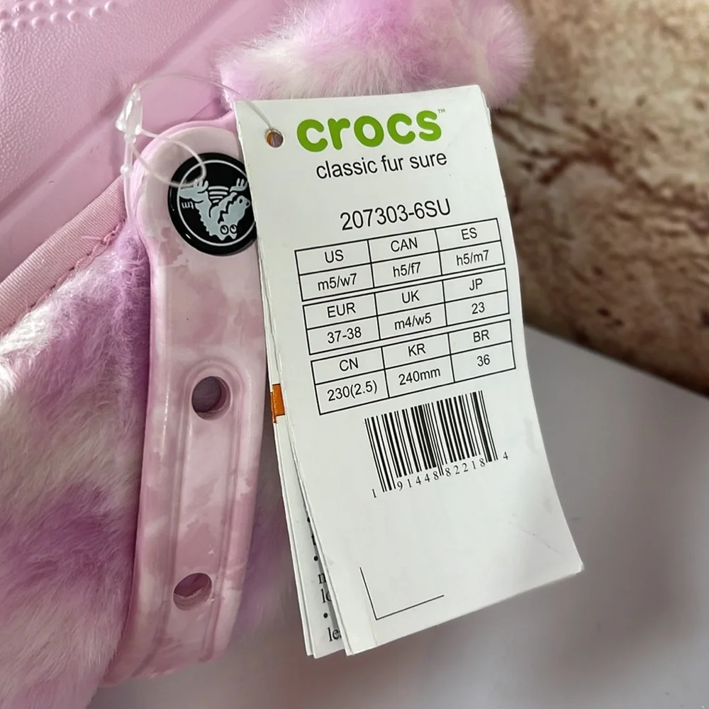 NWT Pink Tie Dye Fur Sure Classic Crocs - Picture 8 of 8